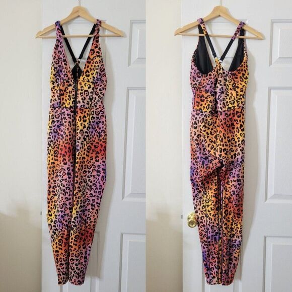 Savage x Fenty Rhianna Hotline rainbow leopard jumpsuit Sz L - Picture 3 of 11